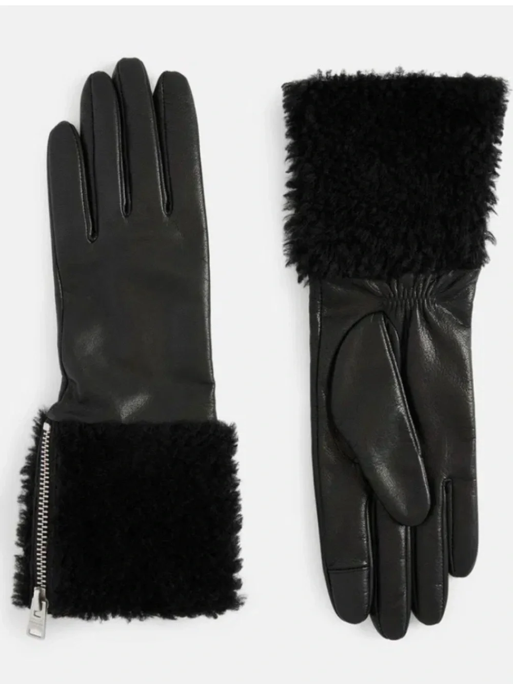 AllSaints Faux Shearling Leather Gloves